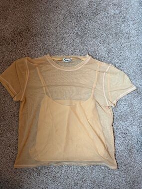 Sheer Yellow Mesh Tee with Built-In Tank